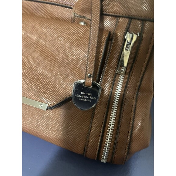 London Fog Tote Shopper Bag Cognac Brown Large Double Handle with Pockets Strap - Picture 4 of 16